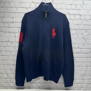 Polo by Ralph Lauren vintage Men's Dark Blue Zip-Up Sweater 100% lambs wool szXL